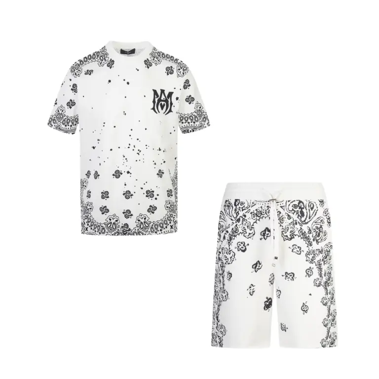 Amiri MA Bandana Bleach T-Shirt And Shorts Set White