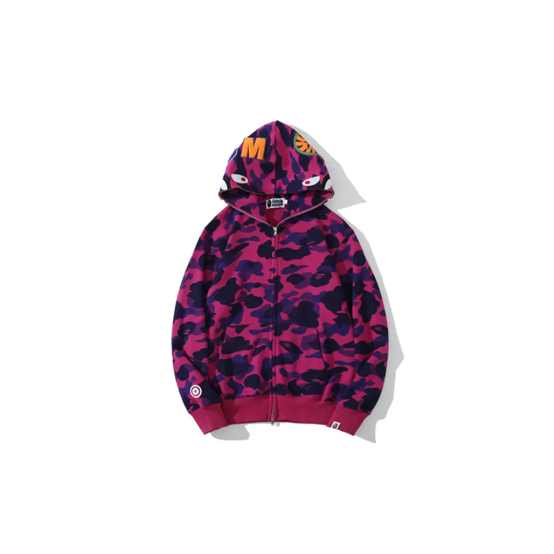 BAPE Classic Shark Head Terry Full Zip Hoodie Purple