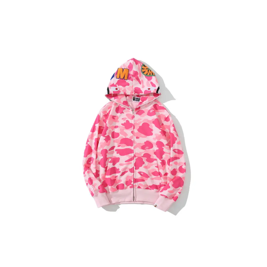 Deluxeside-2026-01-15T151233.284 BAPE Classic Shark Head Terry Full Zip Hoodie Pink - Image 1