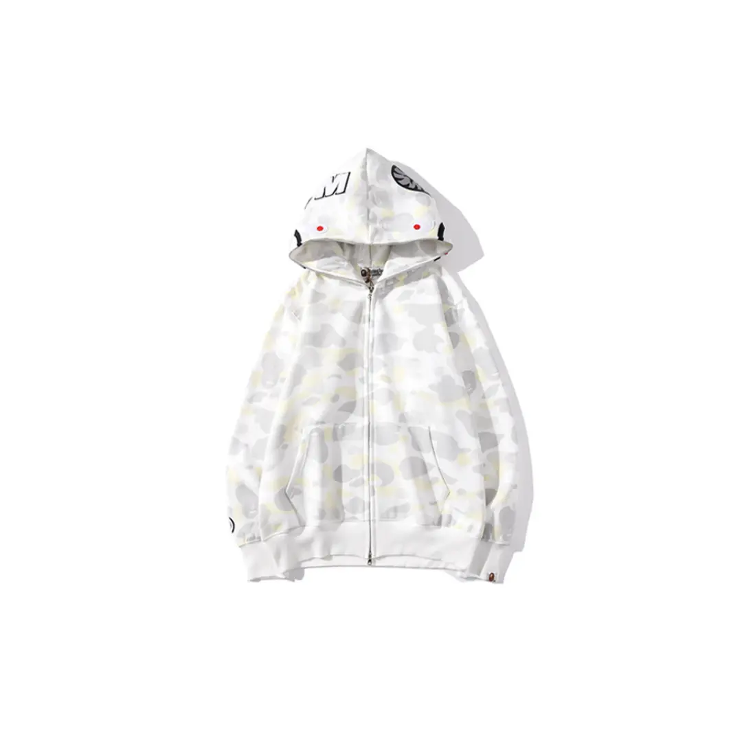 BAPE Shark Head Glow In The Dark Polka Dot Camouflage Full Zip Hoodie White