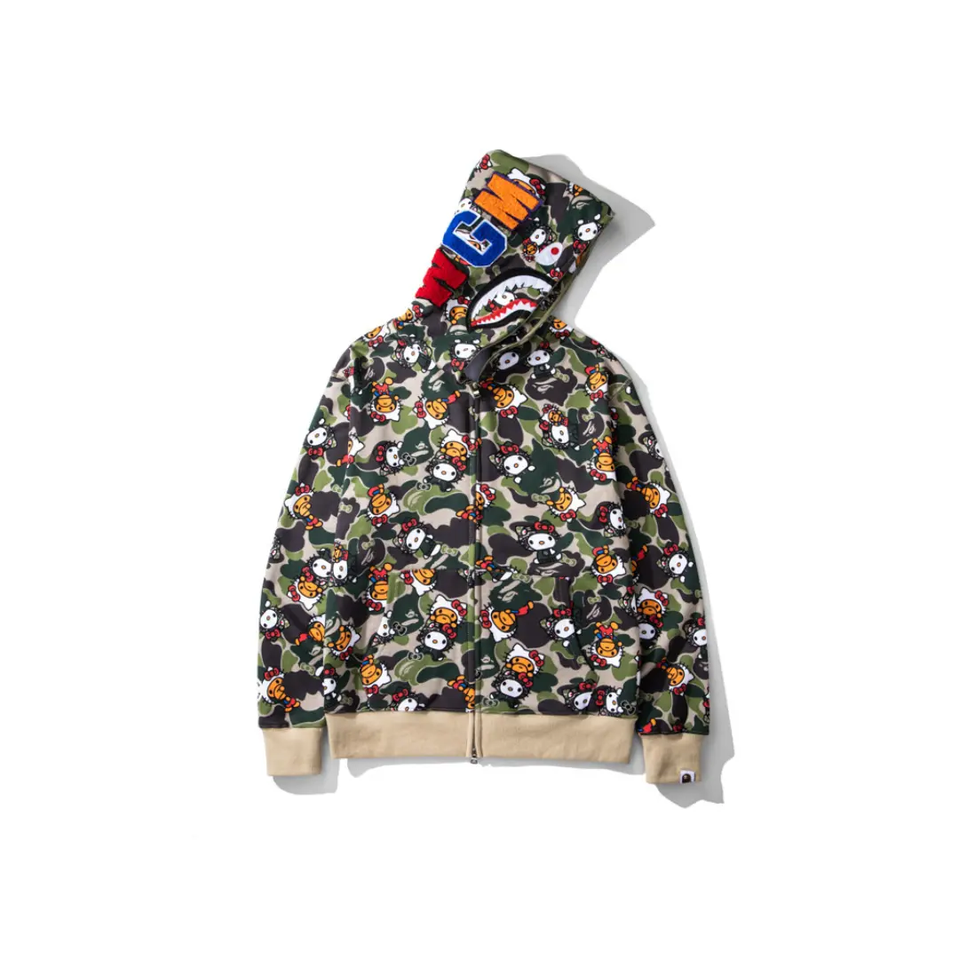 BAPE Shark Head Camouflage Full Zip Hoodie Green