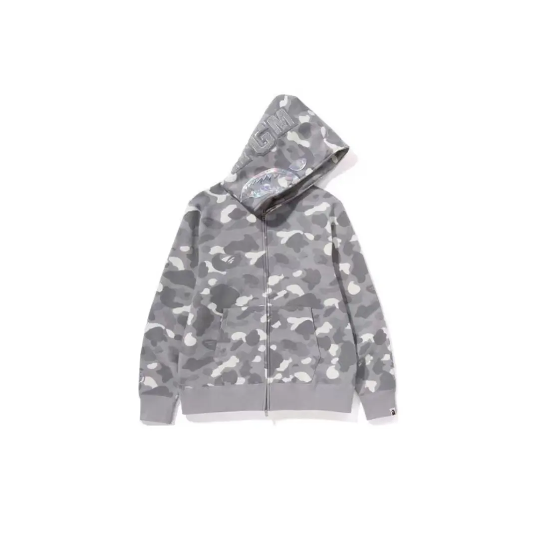BAPE Shark Head Polka Dot Camouflage Full Zip Hoodie Gray
