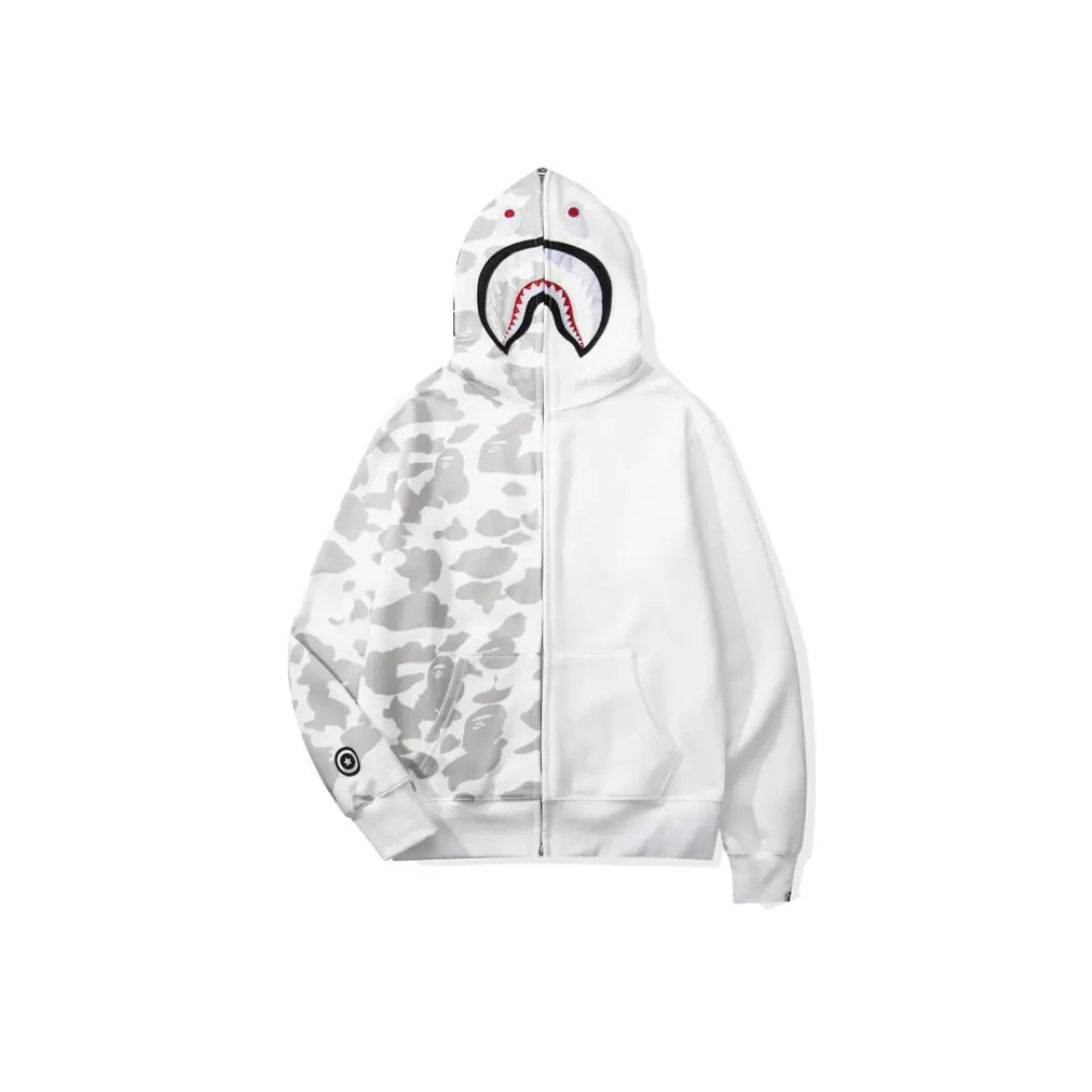 BAPE Shark Hooded Hoodie Duo Colour White And Gray Dot