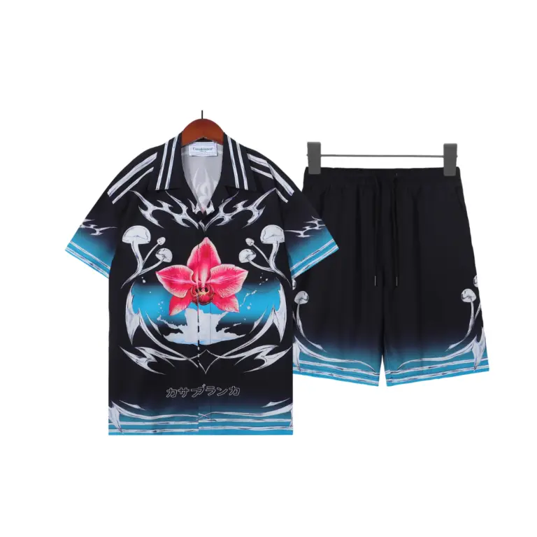 Casablanca Short Set Black Blue With Flower Monogram