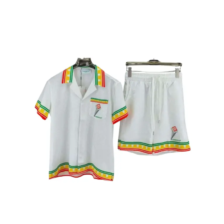 Casablanca Short Set White With Green And Orange Borderline