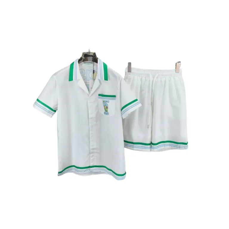 Casablanca Short Set White With Green Borderline