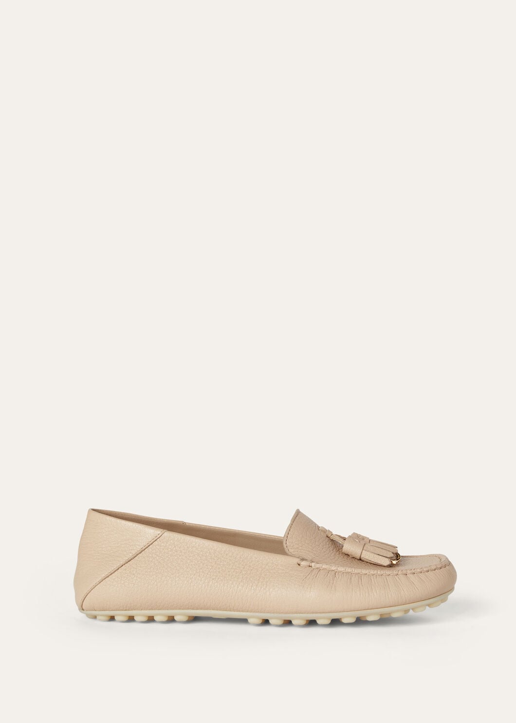 Loro Piana Tasseled Beige Leather Loafers