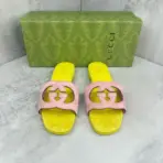 Interlocking G Cutout Suede Slides Yellow