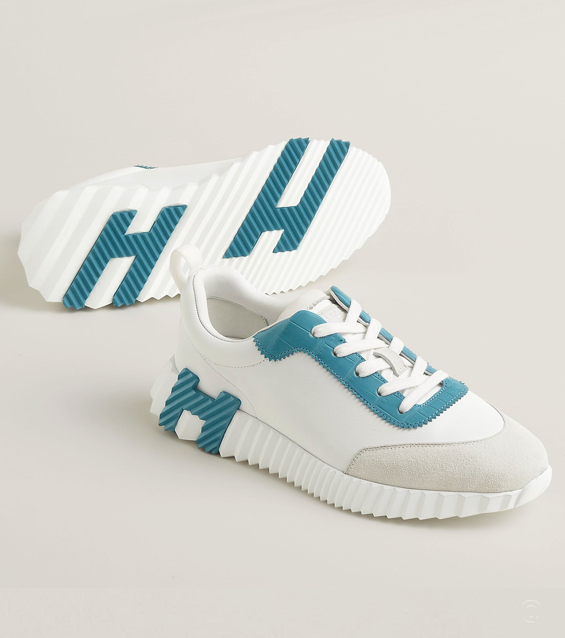 Hermes White and Blue Bouncing Sneakers