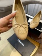 Chanel Beige Leather Ballet Flats - Image 3