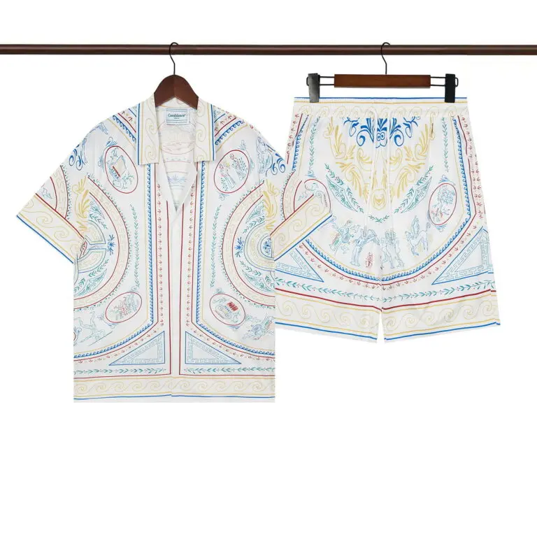 Casablanca Crayon Vase Cuban-Collar Silk Shirt And Shorts Set