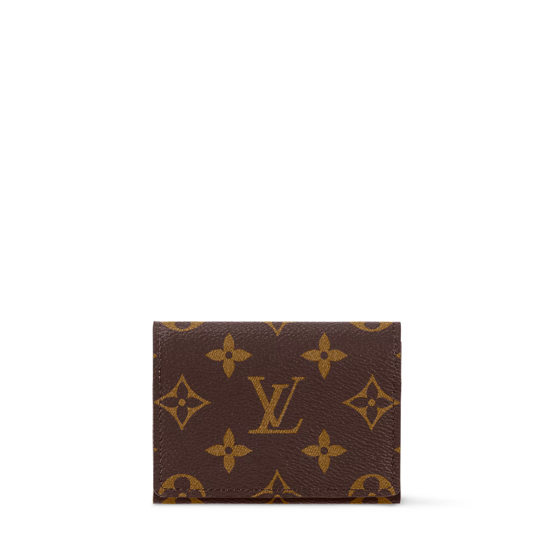 louis-vuitton-enveloppe-carte-de-visite--M63801_PM2_Front view LV Slim Brown Monogram Canvas Card Holder - Image 1