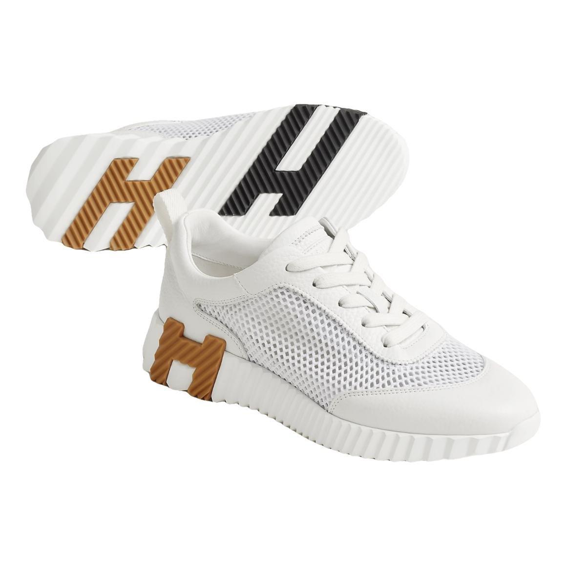 Hermes White Mesh Bouncing Sneakers