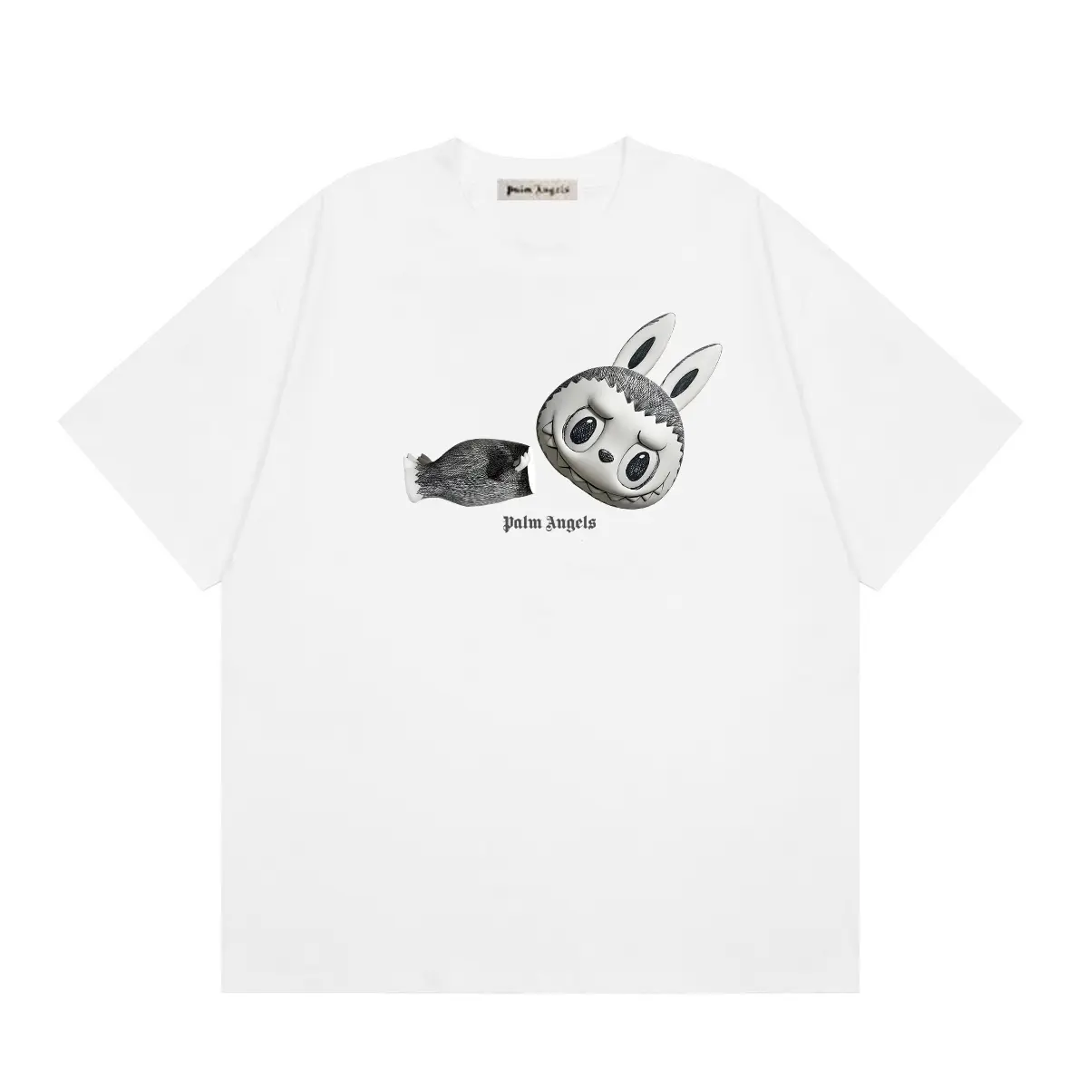 016023ff Palm Angels Crewneck T Shirt White With Gray Graphic - Image 1