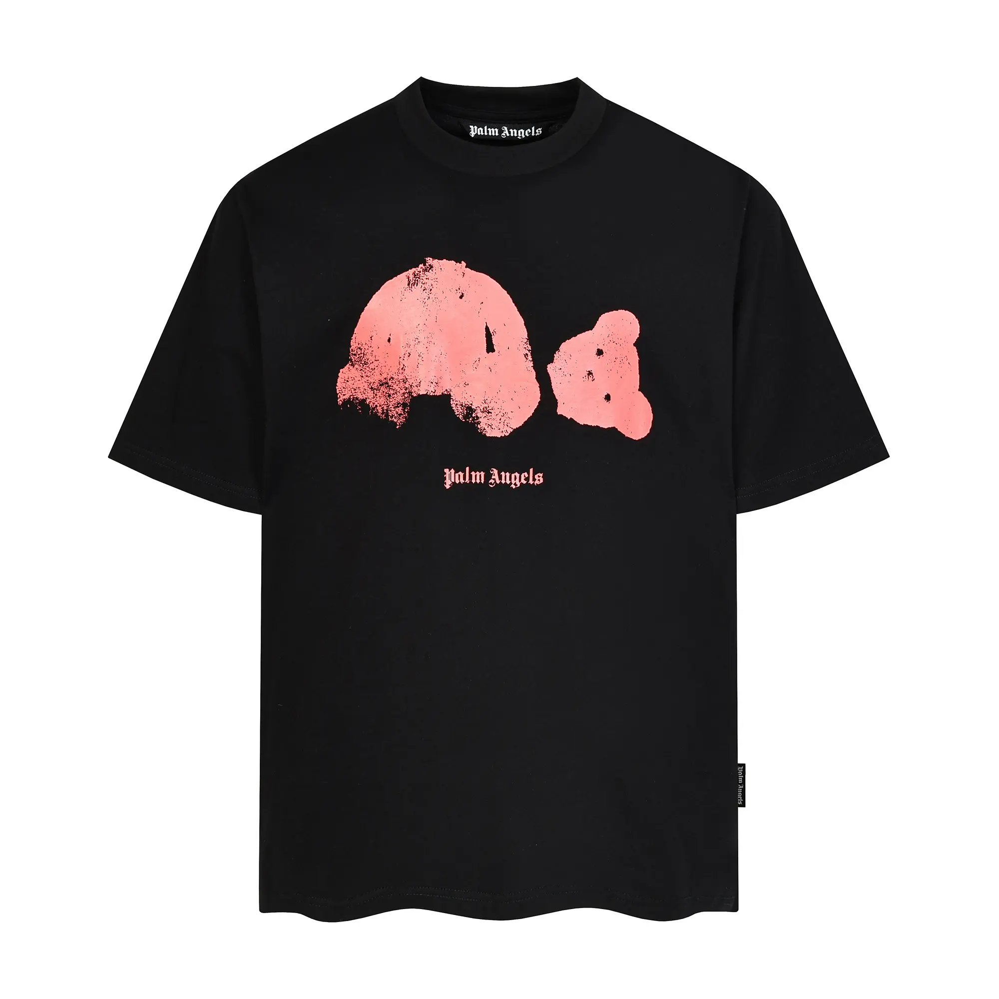14f05155 Palm Angels Pink Spray Broken Bear T Shirt Black - Image 1