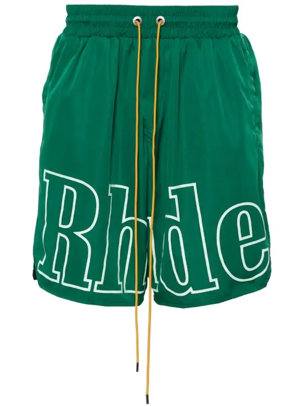 22860134_52926231_600 RHUDE Logo-Print Track Shorts Green - Image 1