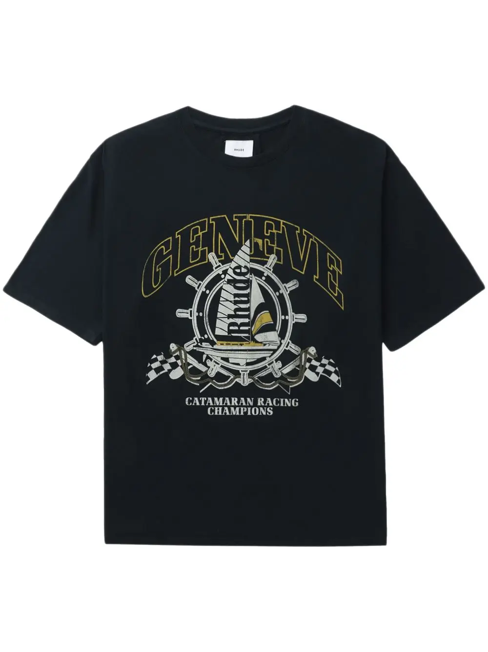 23089430_53245406_1000 RHUDE Geneve Catamaran Cotton T-Shirt Black/Multicolour - Image 1