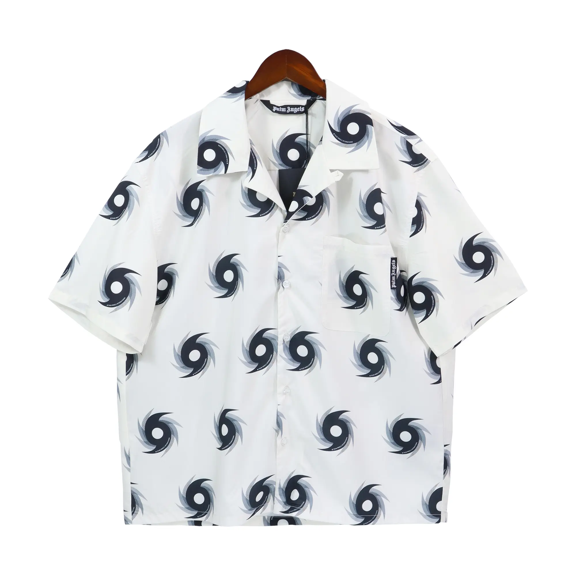 2456767a Palm Angels Hurricane-Print Cotton Bowling Shirt White - Image 1