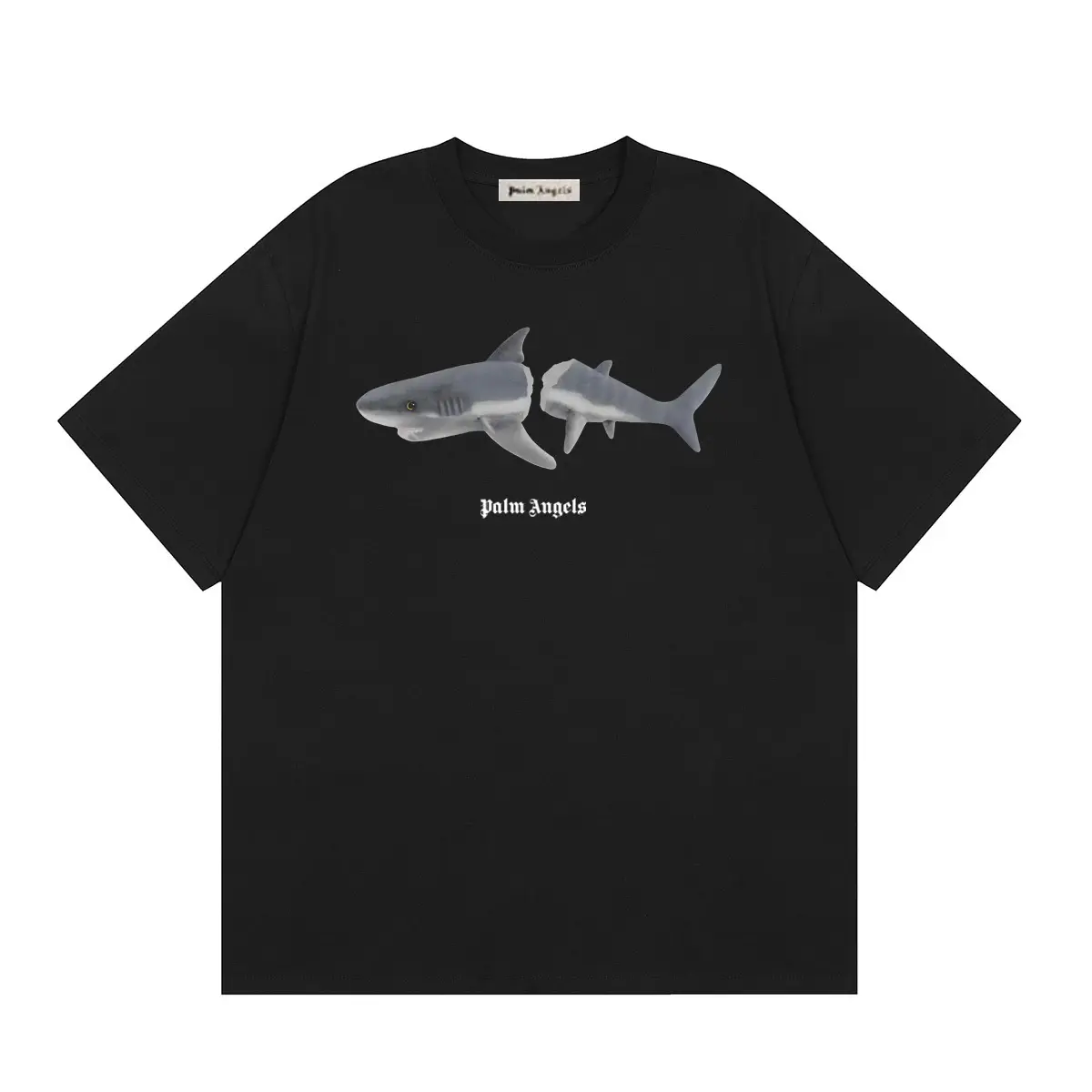672da3e9 Palm Angels Black T Shirt Shark Monogram Print - Image 1