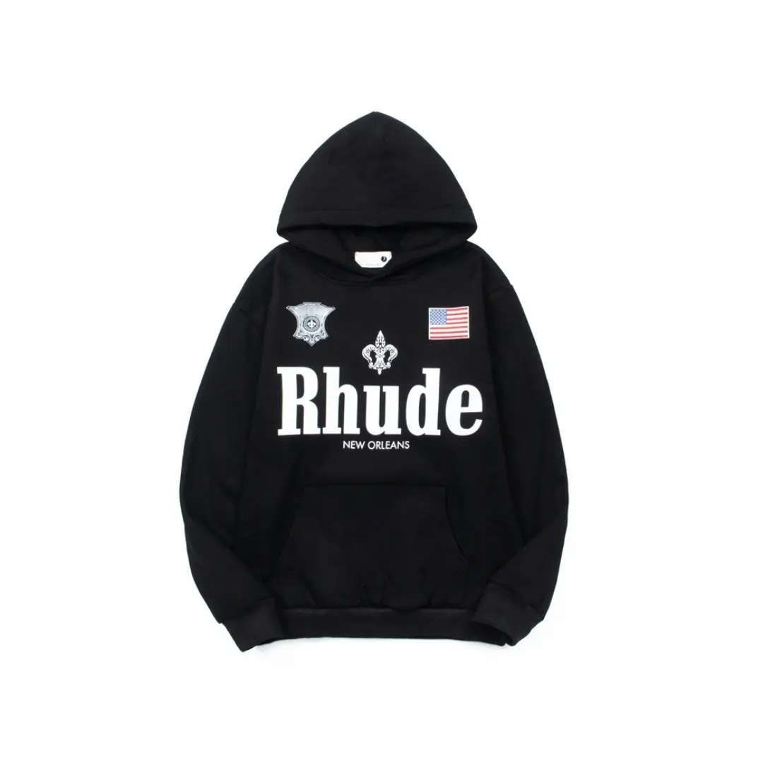 Deluxeside-2026-02-07T113431.240 Rhude Hoodie Vintage Black With Crest Logo Design - Image 1