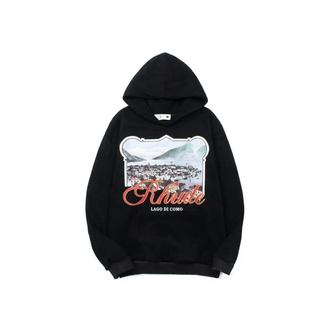 Deluxeside-2026-02-07T113917.822 Rhude Hoodie Black With City View Print - Image 1