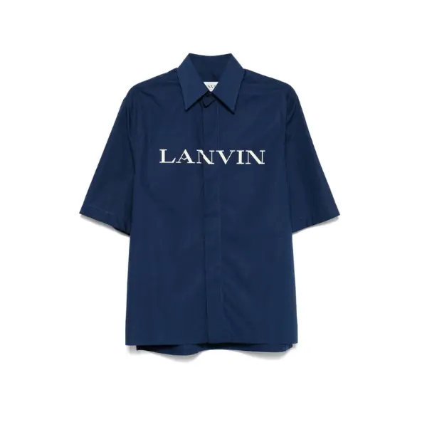 Deluxeside-38 Lanvin Logo-Print Shirt Navy Blue - Image 1