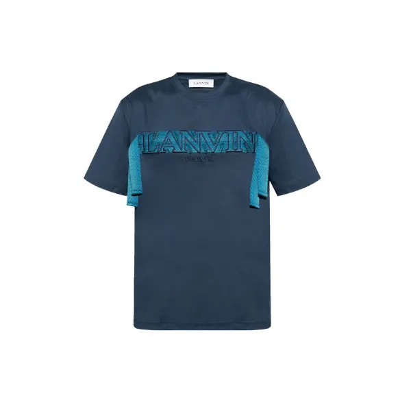 Deluxeside-41 Lanvin Logo-Embroidered T-Shirt Navy Blue - Image 1