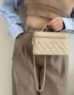 Chanel Caviar Top Handle Slim Beige Vanity Bag - Image 3