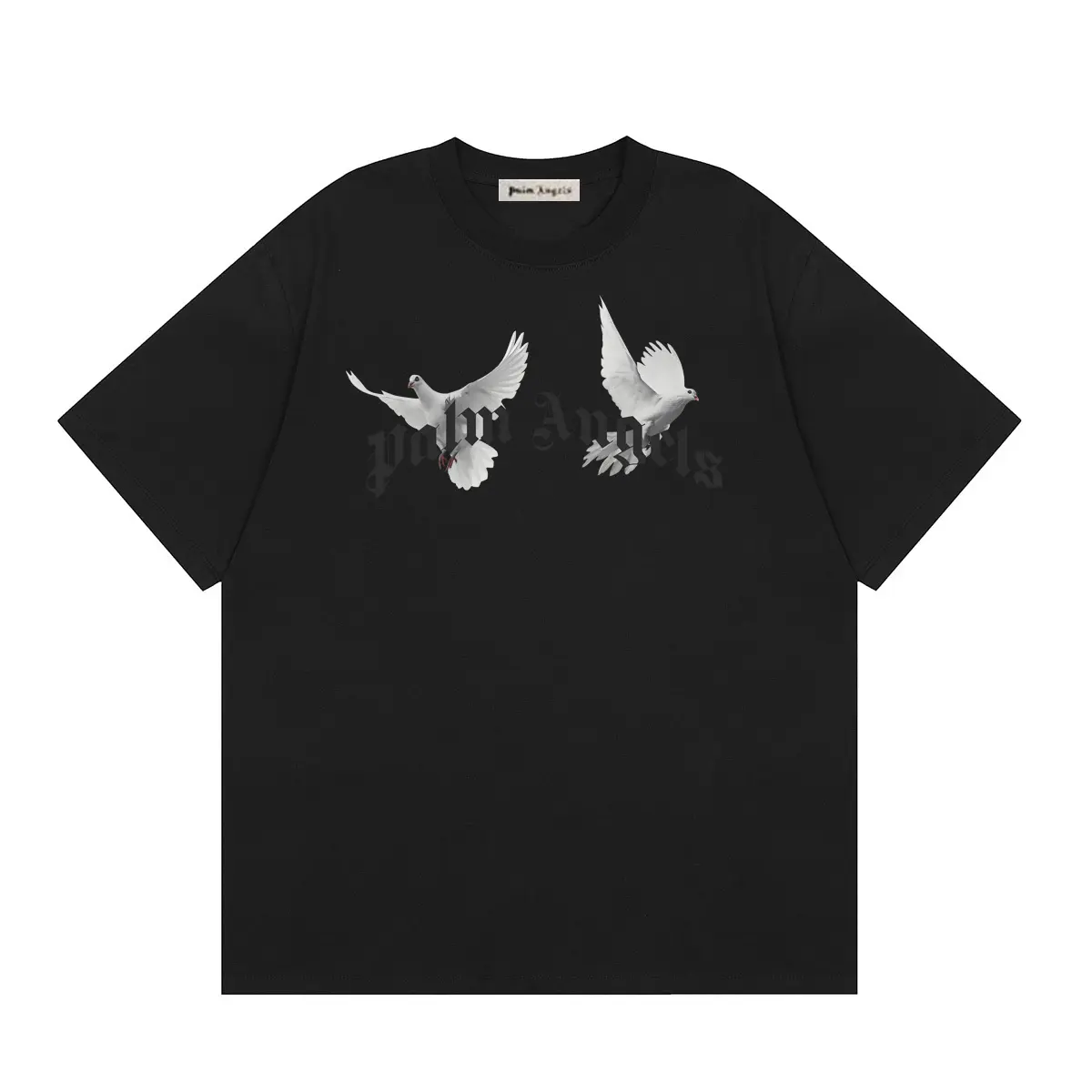 d0de6a71 Palm Angels Crewneck T Shirt Black With Pigeon Print - Image 1