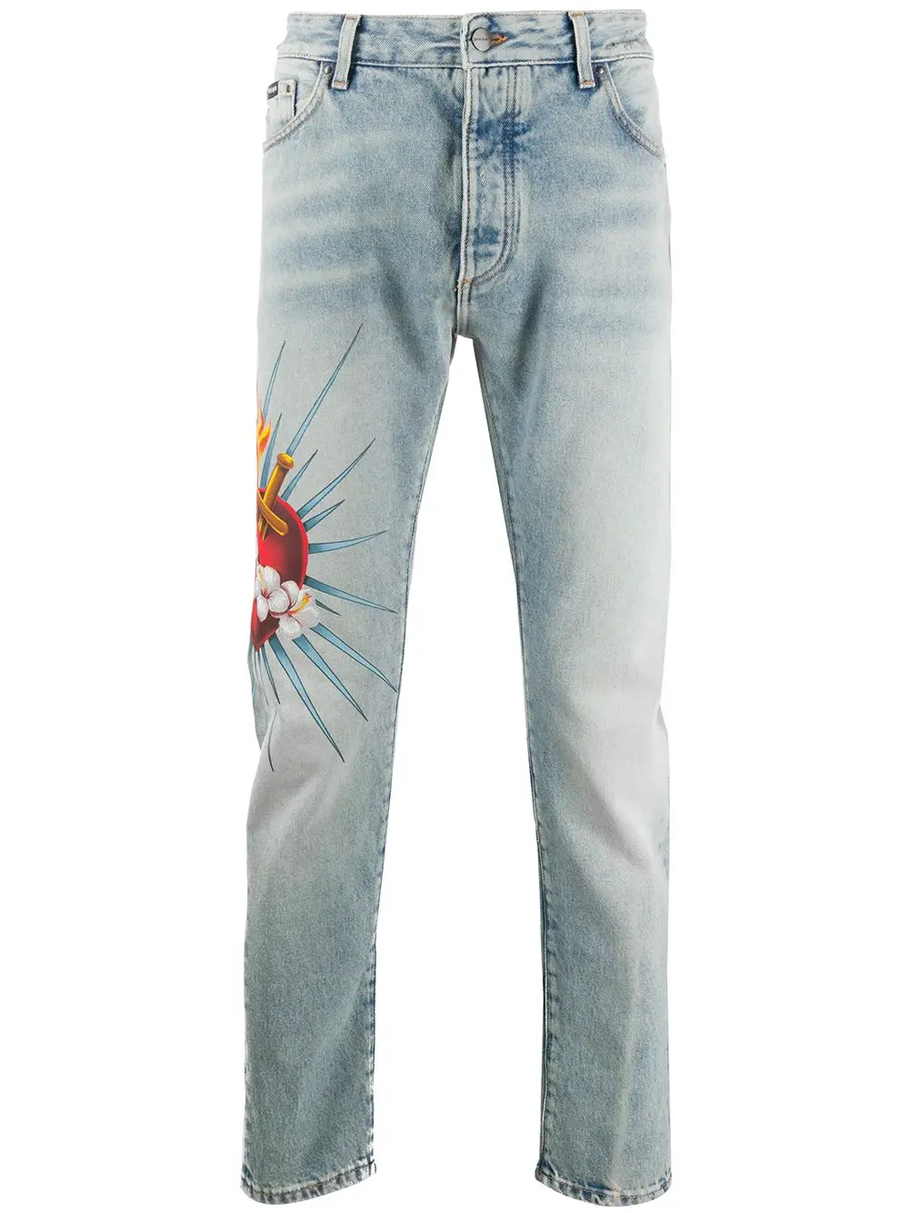 palm-angels-long-jean-heart-printed Palm Angels Sacred Heart Print Jeans - Image 1