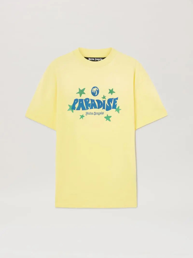 palm-angels-paradise-t_25369677_56271478_800 Palm Angels Paradise Print T-Shirt 1845 YELLOW – BLUE - Image 1