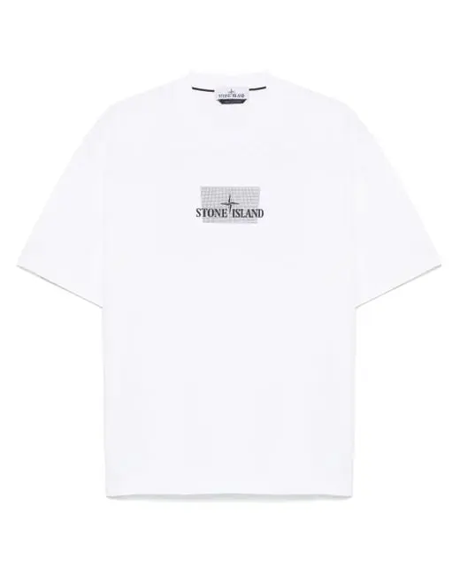 stone-island-white-T-Shirt-A-Logo-Imprime Stone Island White Logo-Print T-Shirt - Image 1