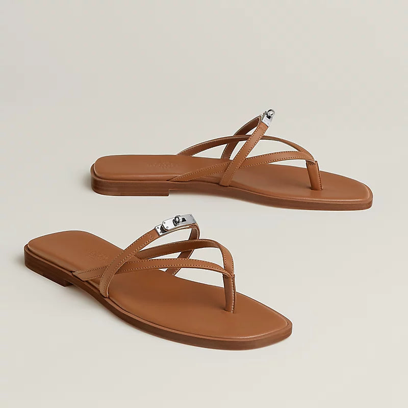 1 (3) Hermès Miss "Naturel" Brown Sandals - Image 1