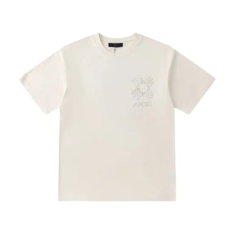 1da91945 Amiri Plain Cream T Shirt With Logo Embroidery - Image 1