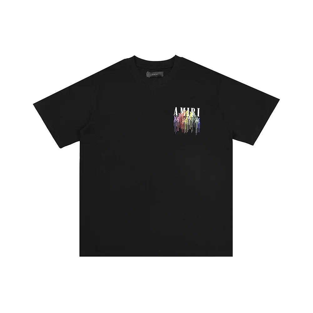 3ce3748a Amiri Black T Shirt Multi Color Dripping Effect Logo - Image 1