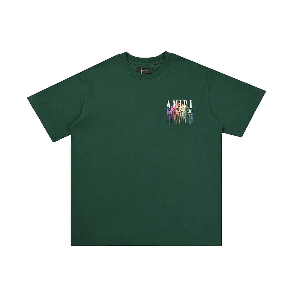 607fea94 Amiri Olive Green T Shirt Multi Color Dripping Effect Logo - Image 1