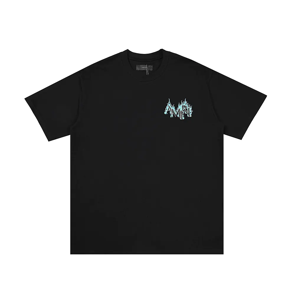 8c56b2a9 Amiri Black T Shirt Green Flames On The Logo - Image 1