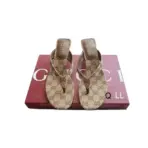 Horsebit Slide Brown Canvas Heel