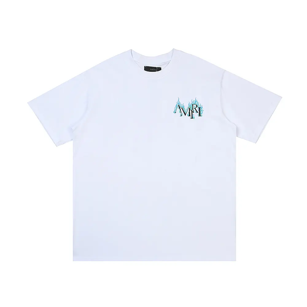 badbe797 Amiri White T Shirt Green Flames On The Logo - Image 1