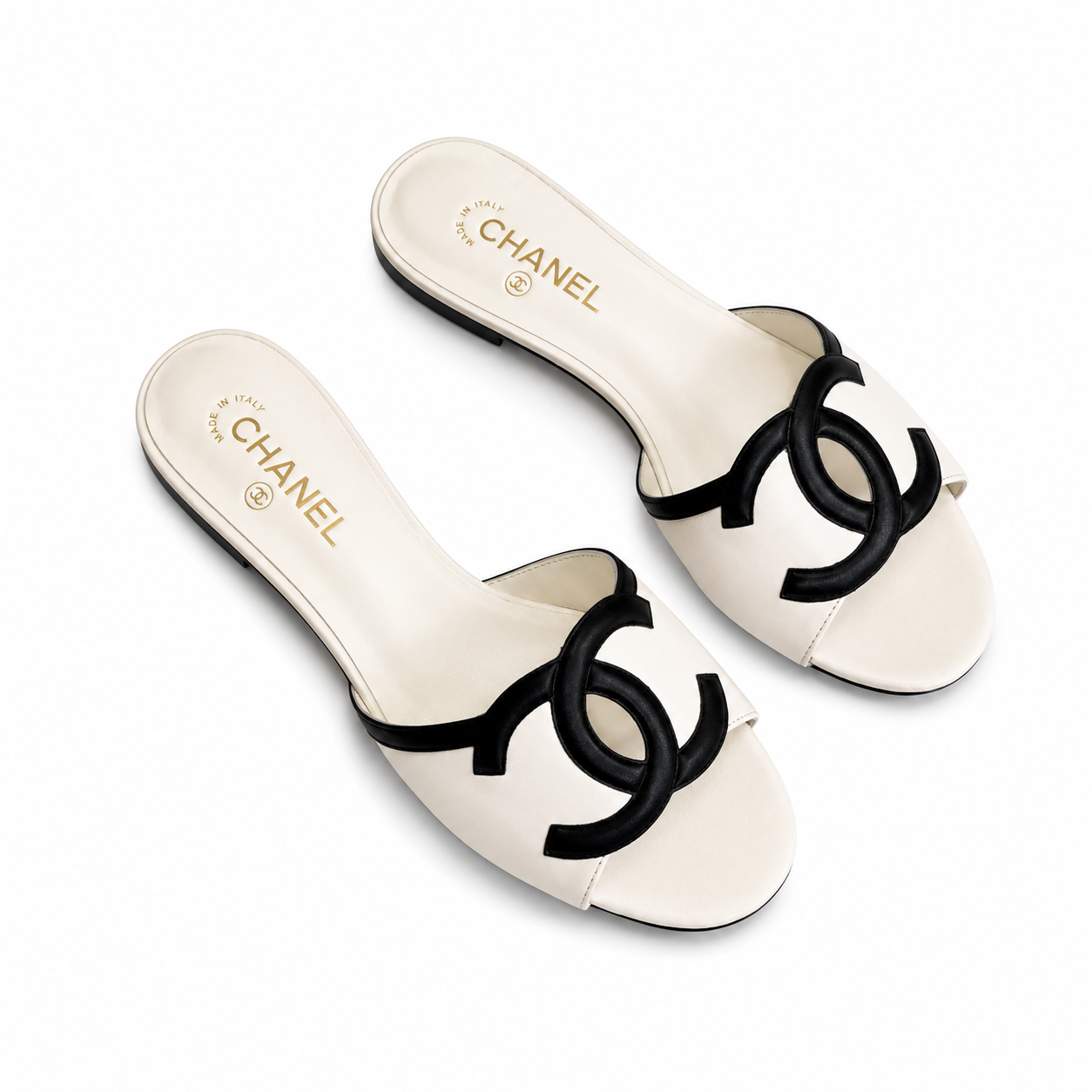 eeb7cfd9-abf9-4984-89ef-ac246b56925c CC Lambskin CC Cutout Sandal Mules White - Image 1