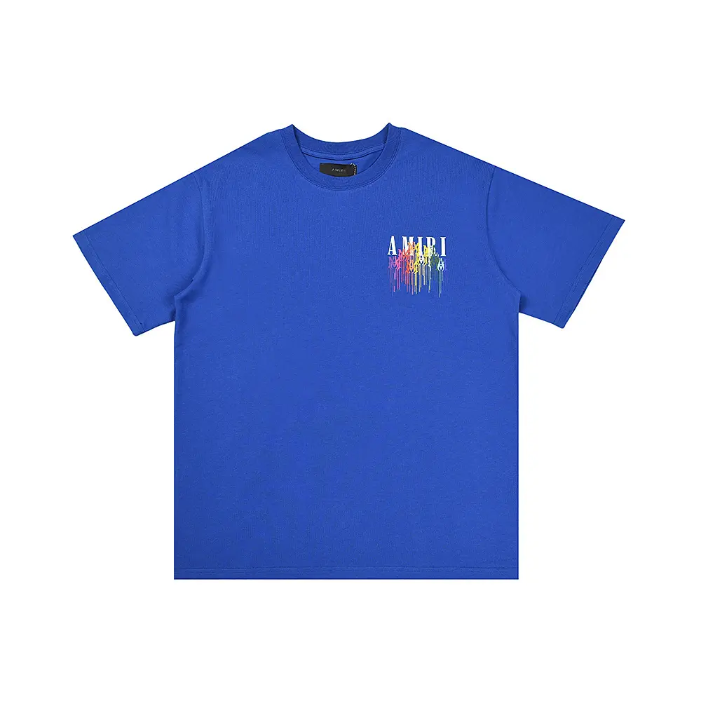 f38aade3 Amiri Blue T Shirt Multi Color Dripping Effect Logo - Image 1