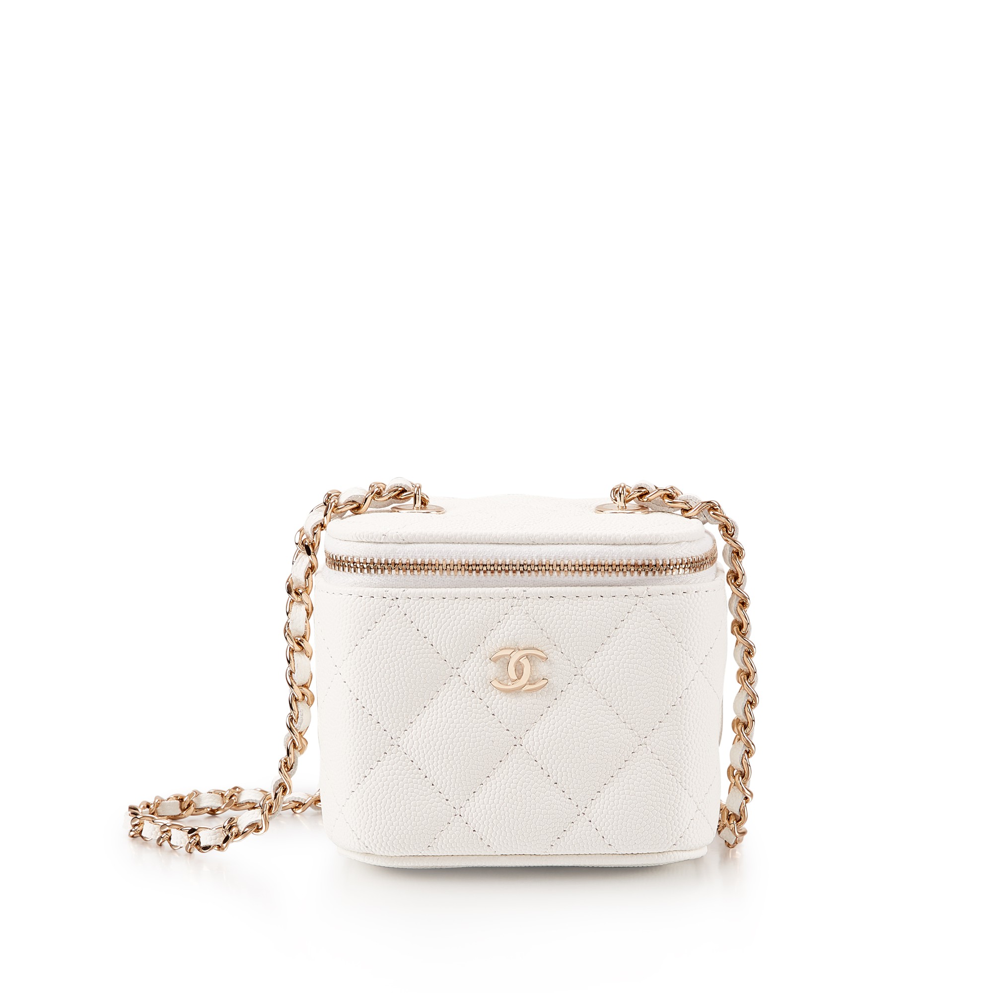 hkmt-c8qsv-1-t3 Chanel Caviar Quilted White Mini Vanity Case - Image 1